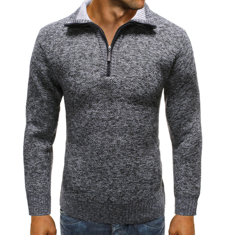 Herren luxuriöser Strickpullover mit modernem Stehkragen und Reißverschluss EB