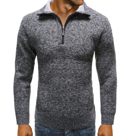 Herren luxuriöser Strickpullover mit modernem Stehkragen und Reißverschluss EB