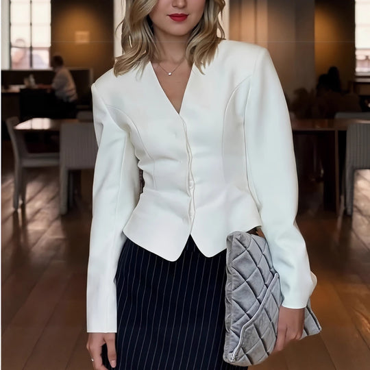 Damen modische Blazerjacke mit tailliertem Schnitt und eleganten Details EB