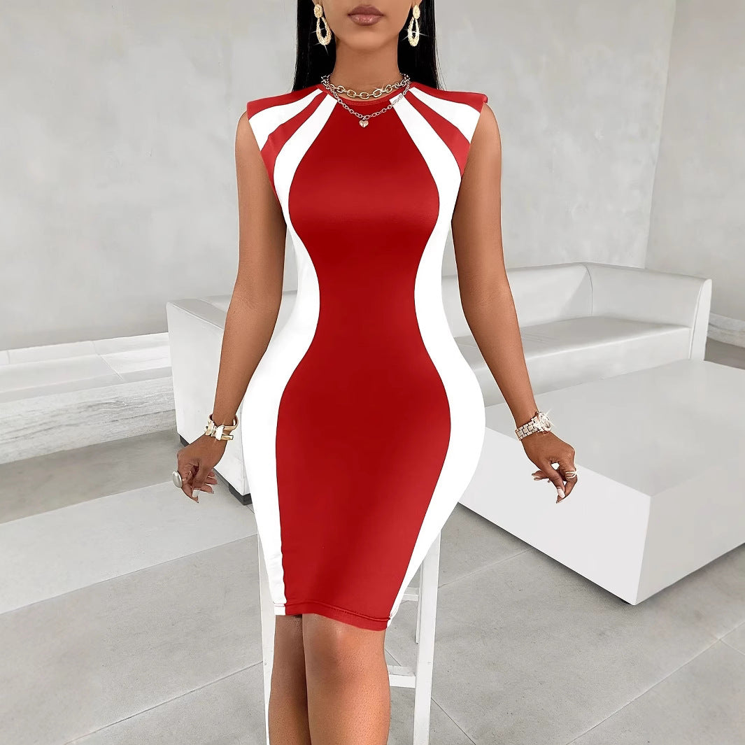 Damen figurbetontes Cocktailkleid mit kontrastierenden Einsätzen EB