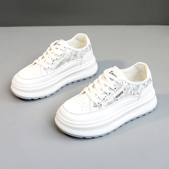 Damen modische Plateau-Sneaker mit trendiger Oberflächenstruktur und dämpfender Laufsohle EB
