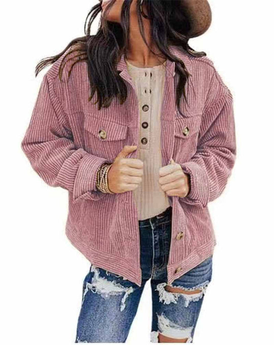 Damen lässige Kordjacke im Oversized-Schnitt mit Knopfdetails EB
