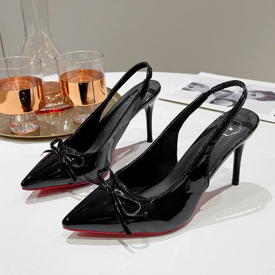 Damen Slingback-Pumps mit elegantem Schleifenakzent und spitzer Kappe EB