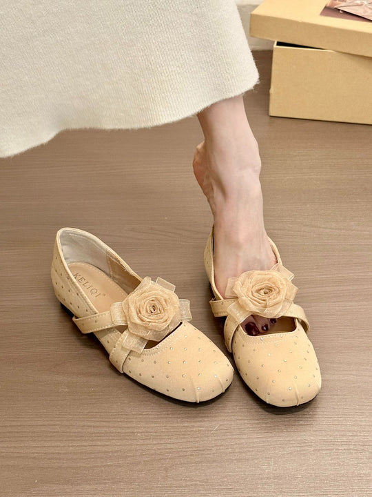 Damen elegante Ballerinas mit dekorativen Blütenapplikationen EB