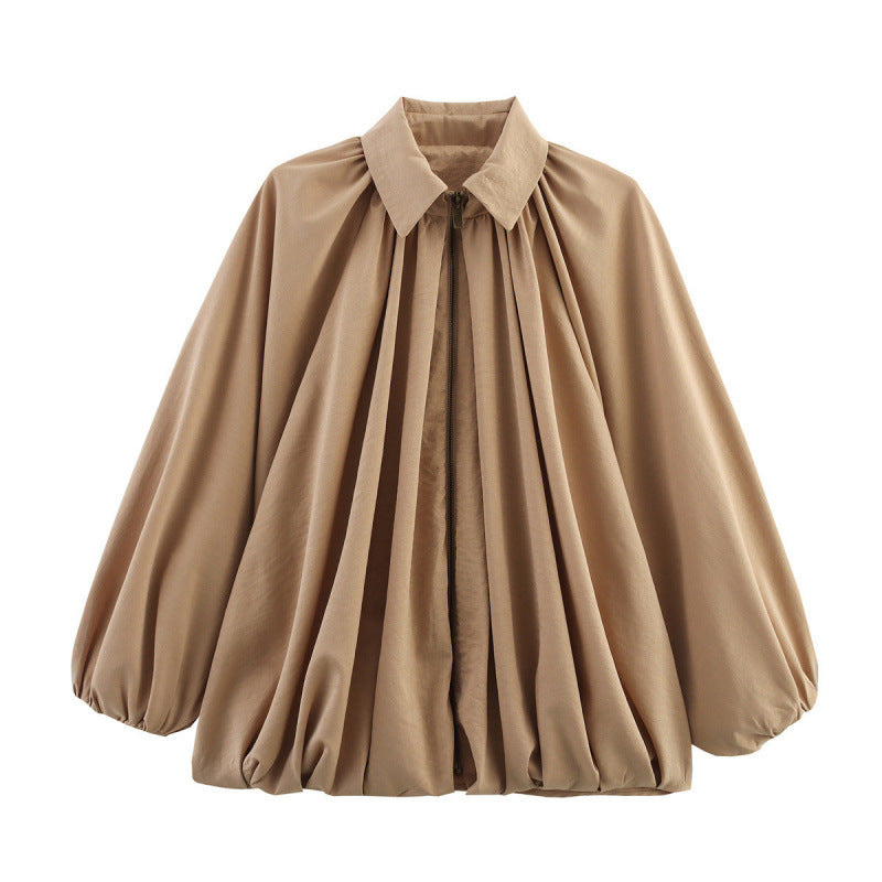 Damen Modische Bluse mit Volants und Reißverschluss EB