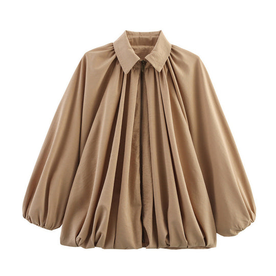 Damen Modische Bluse mit Volants und Reißverschluss EB