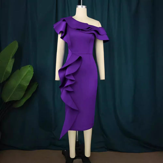 Damen figurbetontes Rüschendes Wickelkleid EB