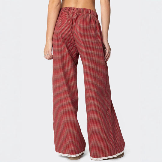 Damen Weit geschnittene Karohose mit Spitzendetails EB