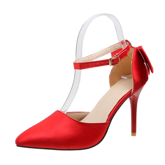 Damen Satin High Heels mit transparentem Riemen und Schleifenapplikation EB