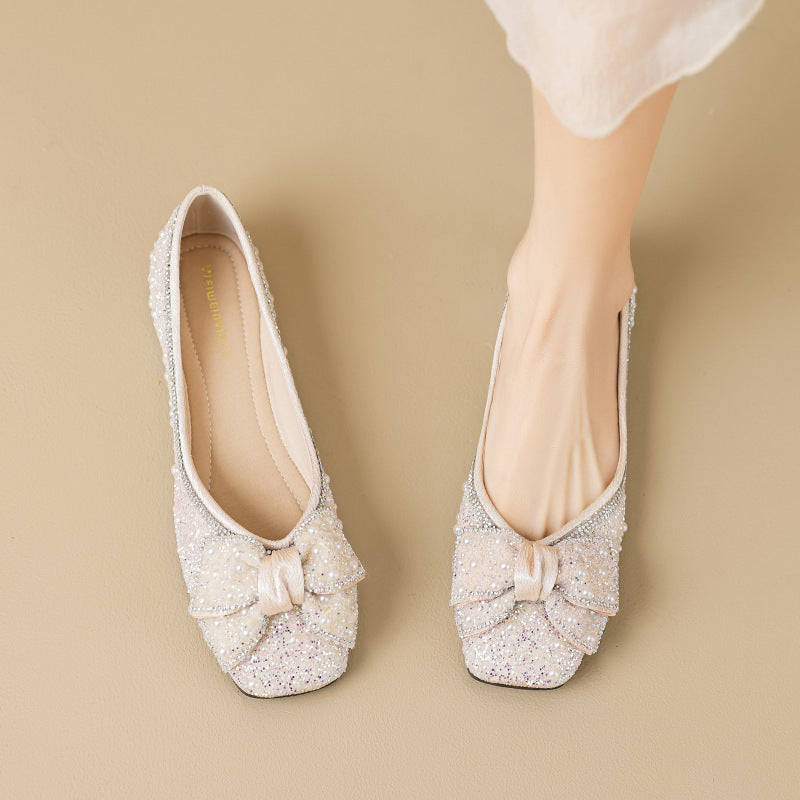 Damen Ballerinas mit funkelnden Strass- und Perlenapplikationen EB