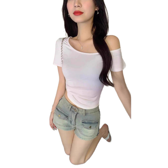 Damen lässiges Crop-Top im Off-Shoulder Stil EB