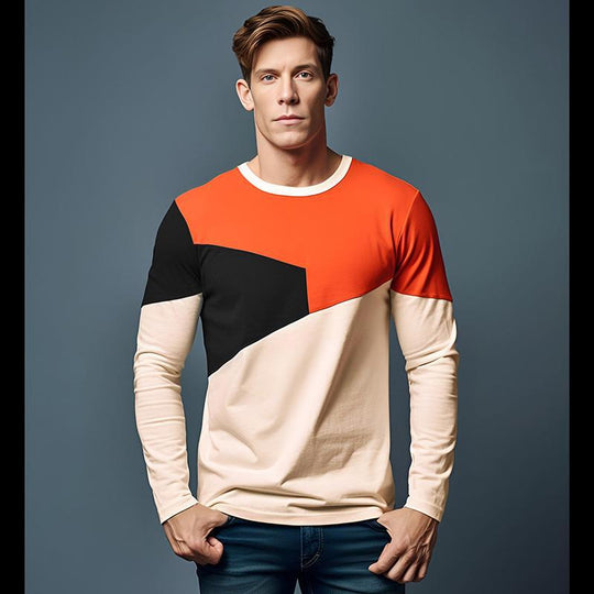 Herren Langarm T-Shirt mit modernem Farbblockdesign EB