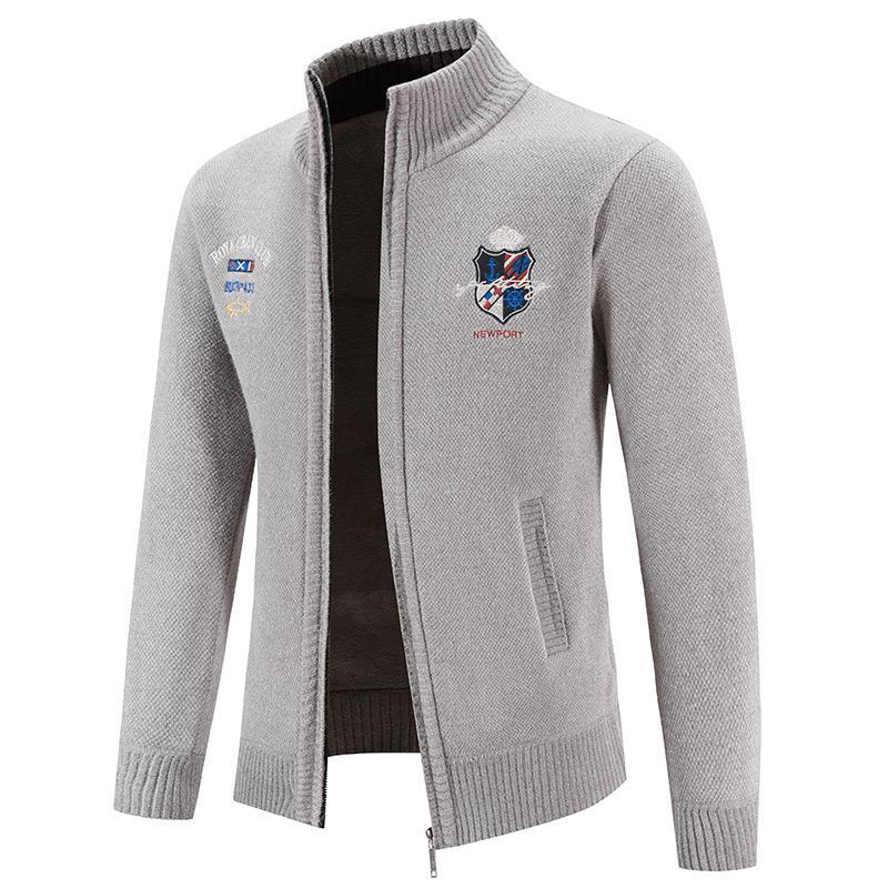 Herren modische Strickjacke mit hohem Kragen und detailreicher Stickerei EB