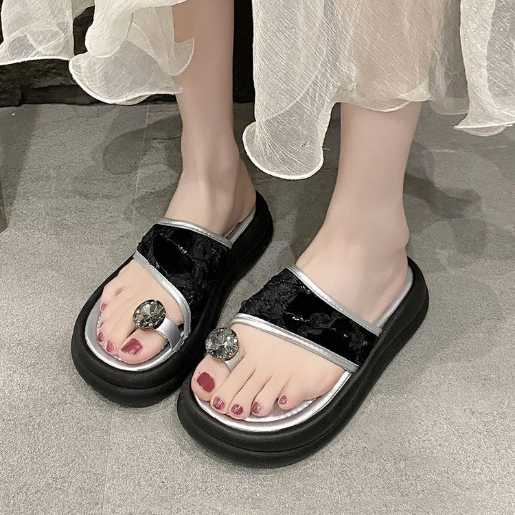 Damen trendige Flip-Flops mit floralem Dekor und funkelndem Schmuckdetail EB