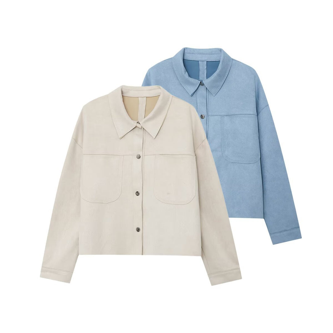 Damen modische Kunstlederjacke mit aufgesetzten Taschen EB
