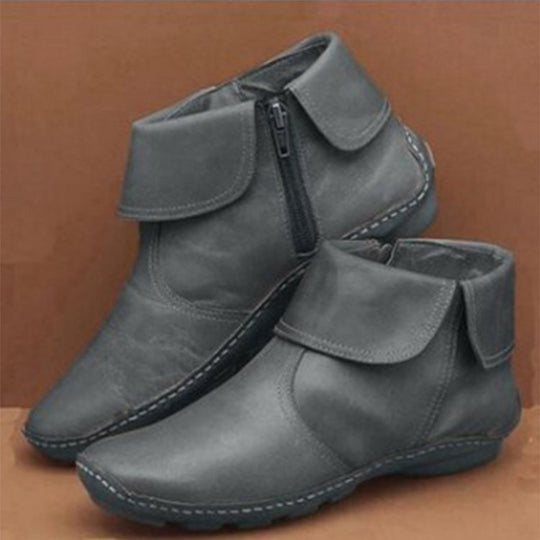 Damen Kurzstiefeletten mit umklappbarem Manschettenkragen und Seitenreißverschluss EB