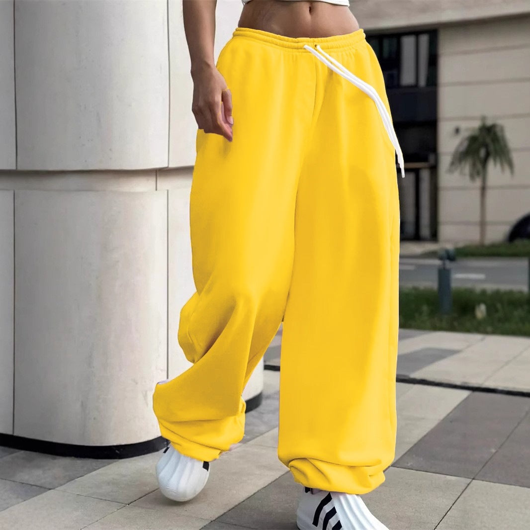 Damen nan weite Baggy-Jogginghose mit hohem Komfortbund, Kordelzug und elastischen Knöchelbündchen EB