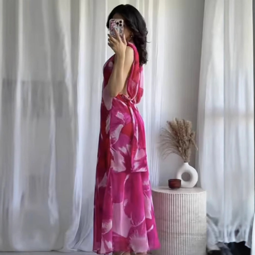 Damen Maxikleid mit floralen Akzenten und schickem Halterneck EB