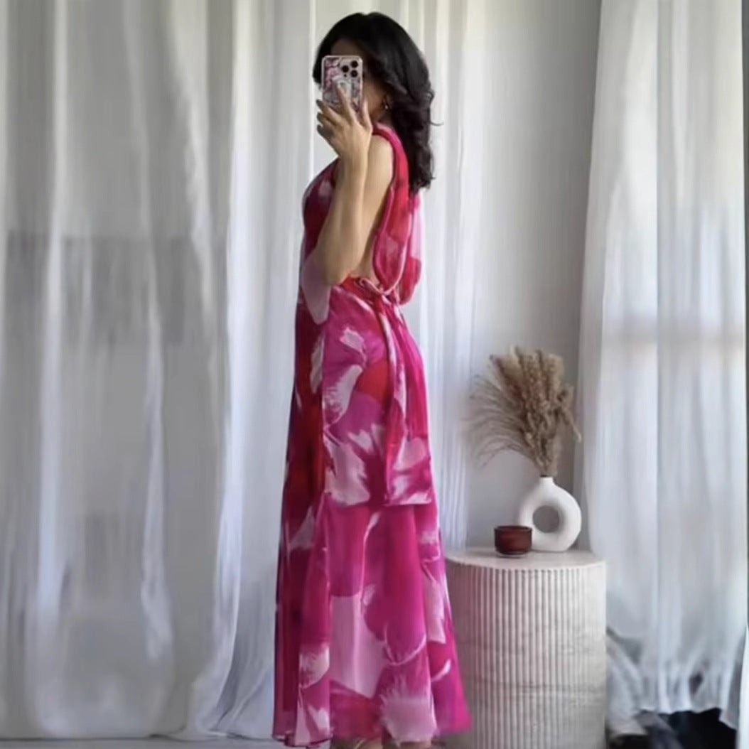 Damen Maxikleid mit floralen Akzenten und schickem Halterneck EB