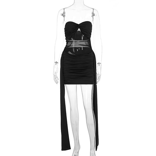 Damen Bodycon Minikleid mit innovativem Wickeldesign und herausnehmbaren Trägern EB