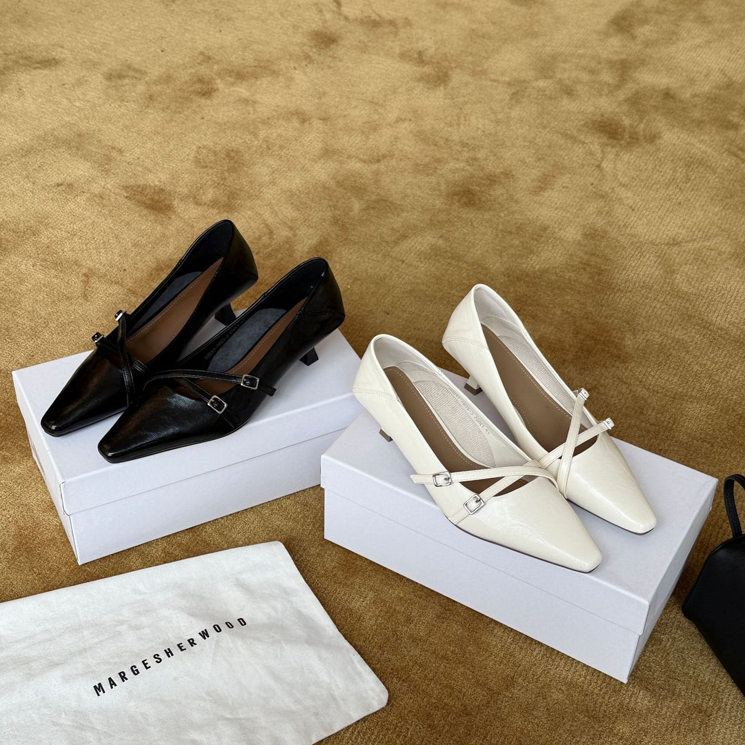 Damen elegante Slingback Pumps mit modischem Riemchen und hochwertiger Leder-Oberfläche EB