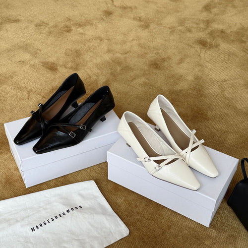 Damen elegante Slingback Pumps mit modischem Riemchen und hochwertiger Leder-Oberfläche EB