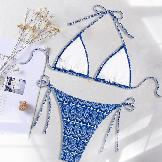 Damen Triangel-Bikini mit verspielt floralem Design und bindbaren Trägern EB
