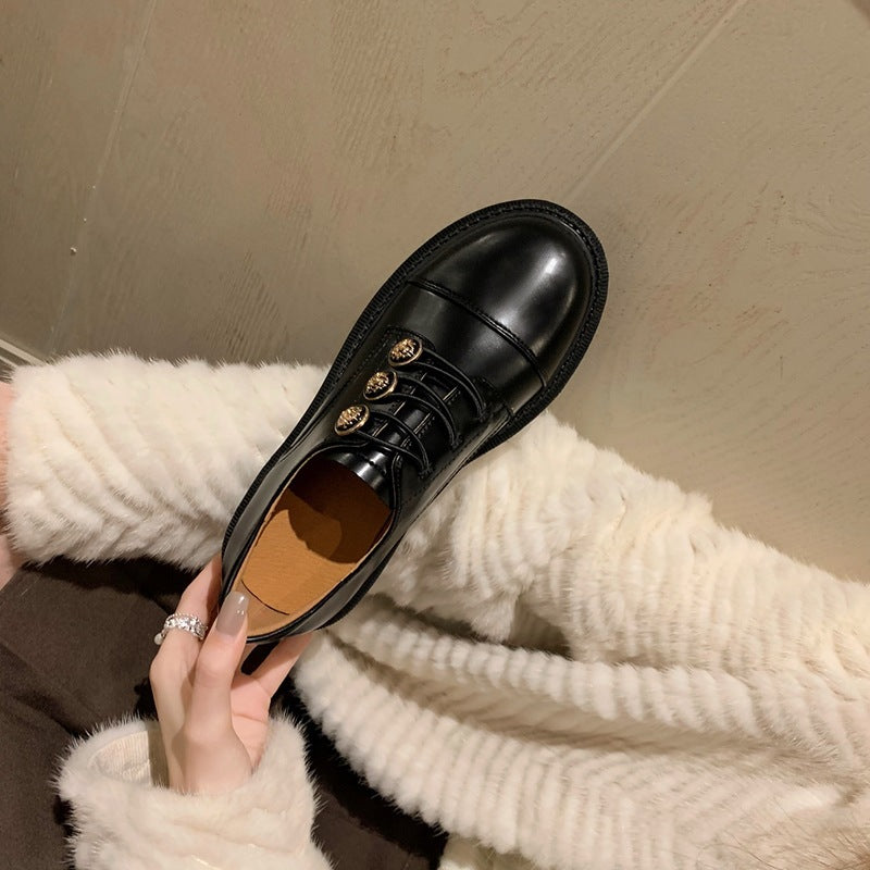 Damen komfortable Schnürschuhe aus hochwertigem Kunstleder mit eleganter Schnallenverzierung EB