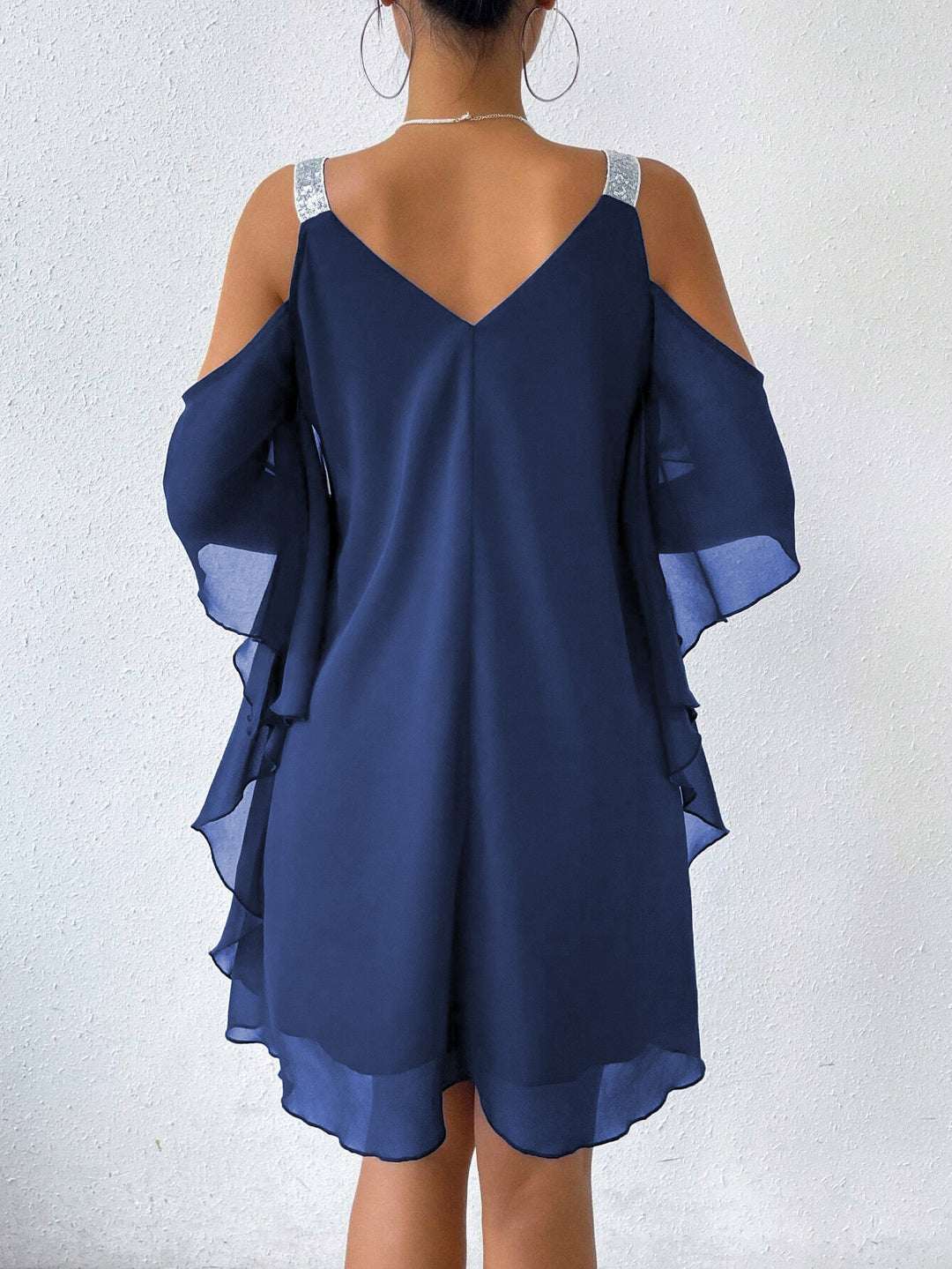 Damen schulterfreies Flatterkleid mit glitzernden Trägern EB