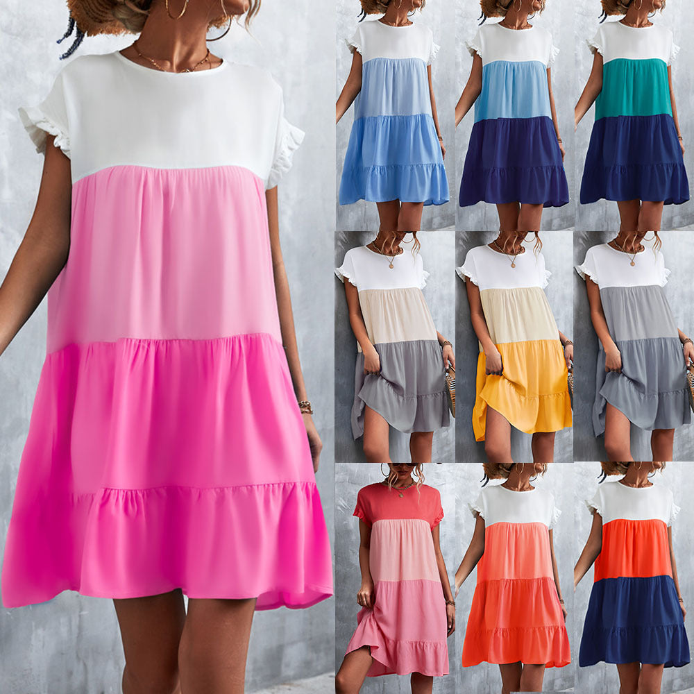 Damen lässiges Sommerkleid mit Rüschendetails und fließendem Schnitt EB