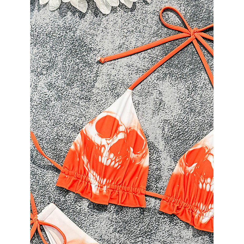 Damen Triangel-Bikini-Set mit kreativem Totenkopf-Design EB