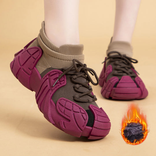 Damen nan gestrickter gefütterter Plateau-Sneaker mit sockenähnlichem Schaft, robuster Gummioptik-Sohle und gepolstertem Komfortfußbett EB