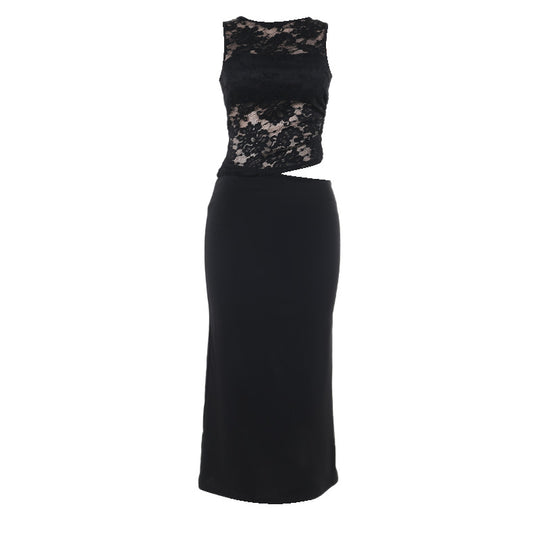 Damen Elegantes Spitzen-Maxi-Kleid mit figurformendem Design EB