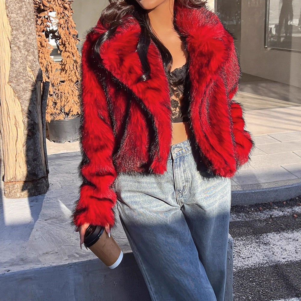 Damen Modische Kurzjacke mit glamourösem Kunstfell EB