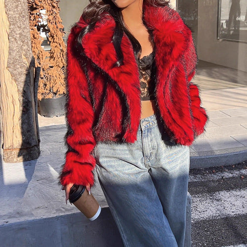 Damen Modische Kurzjacke mit glamourösem Kunstfell EB