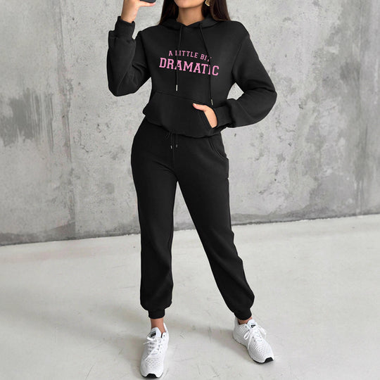 Damen nan Kapuzen-Sweatshirt und Slim-Jogginghose Lounge-Set mit Kängurutasche, gerippten Bündchen und figurbetonter Passform EB