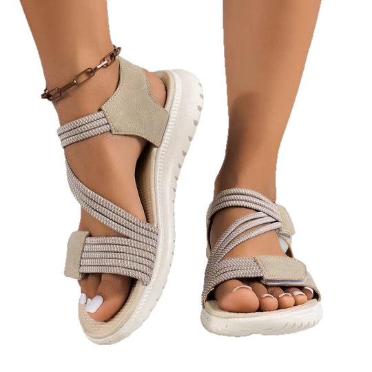 Damen bequeme Riemchensandalen mit verstellbaren Verschlüssen und dämpfender Sohle EB