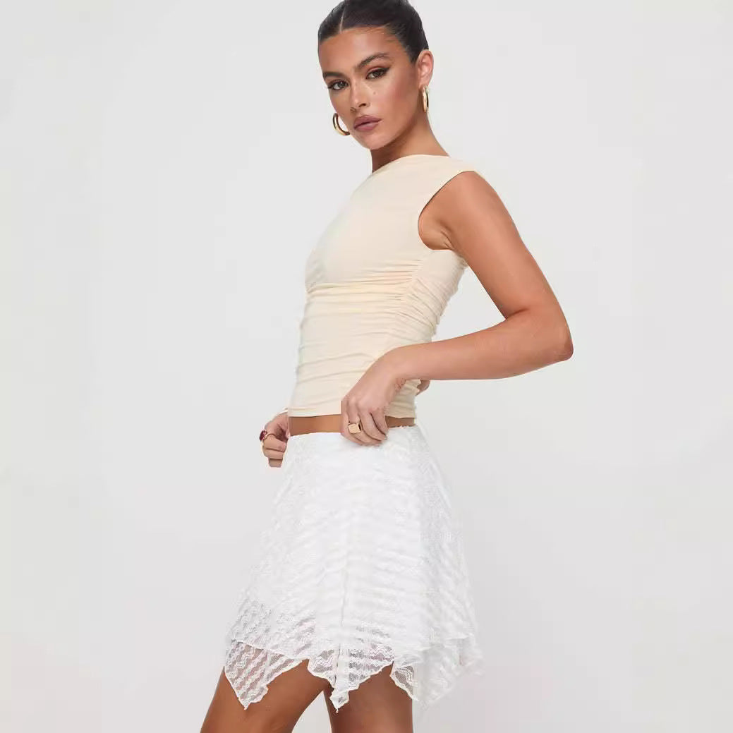 Damen verspielter Spitzenshorts mit asymmetrischem Saum EB