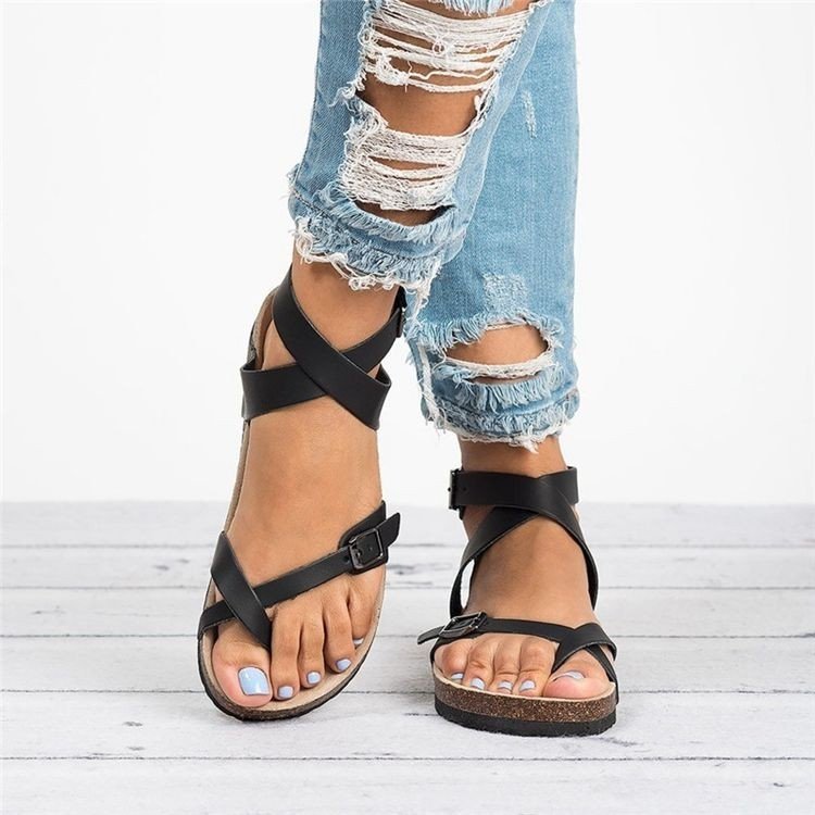 Damen bequeme Riemchen-Sandalen mit anatomischem Fußbett und verstellbarem Riemendesign EB