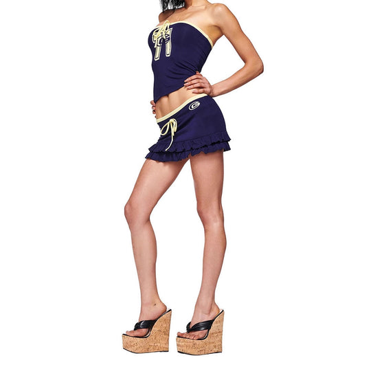 Damen Rüschen Minikleid mit schulterfreiem Design EB