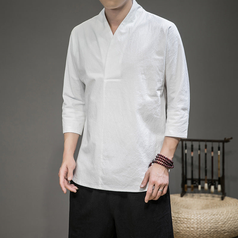 Herren nan modern geschnittene Kimono-Hemdjacke mit V-Kragen und 3/4-Ärmeln EB