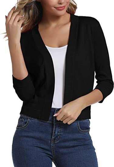 Damen nan offener Kurzcardigan mit dreiviertelärmeln und elastischem Saum EB