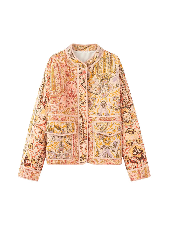 Damen gesteppte Jacke mit floralen Mustern und praktischen Taschen EB