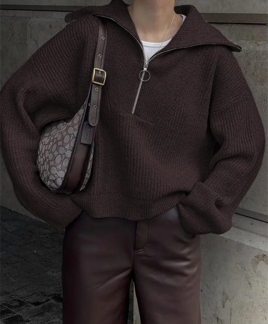 Damen Strickpullover mit Reißverschluss und lässigem Schnitt EB
