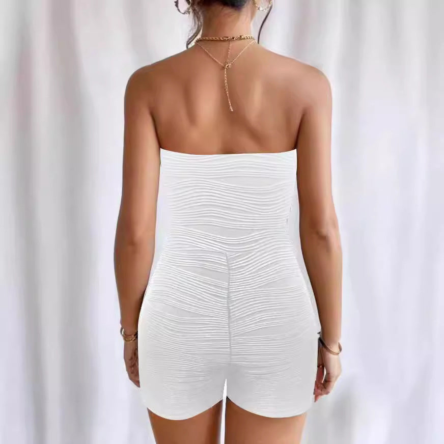 Damen ärmelloser Jumpsuit mit gerafftem Design EB