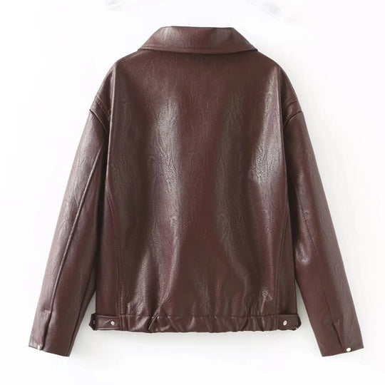 Damen Kunstlederjacke im lässigen Schnitt mit aufgesetzten Taschen EB