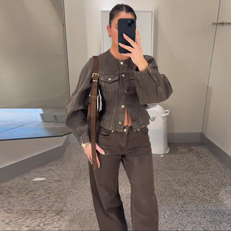 Damen Trendige Baumwolljacke im Vintage-Stil mit praktischen Taschen EB