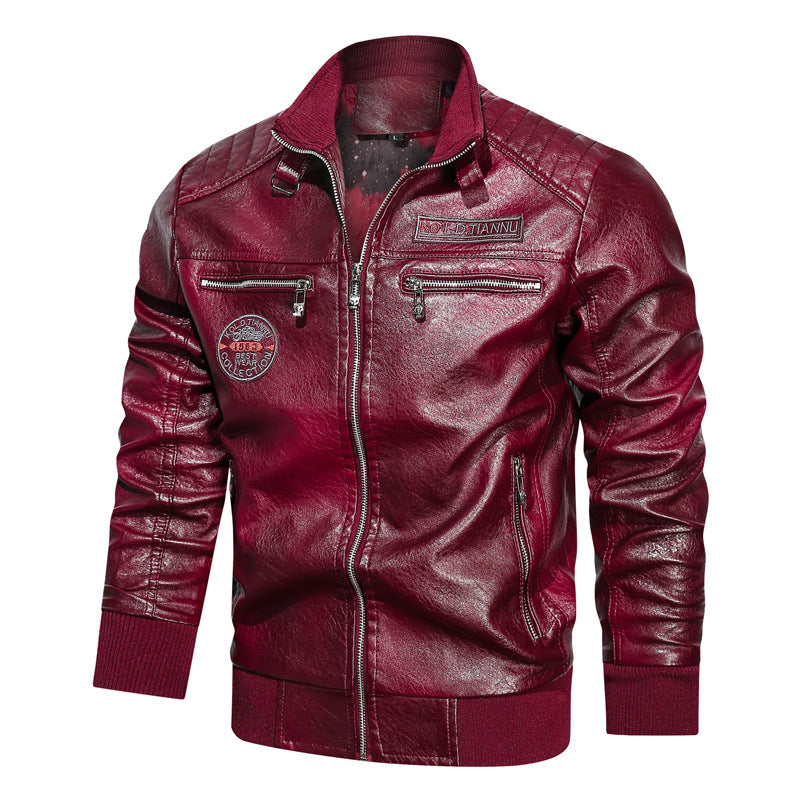 Herren Kunstleder-Bomberjacke im Vintage-Pilotblouson-Stil mit gesteppter Schulterpartie und Reißverschlusstaschen EB