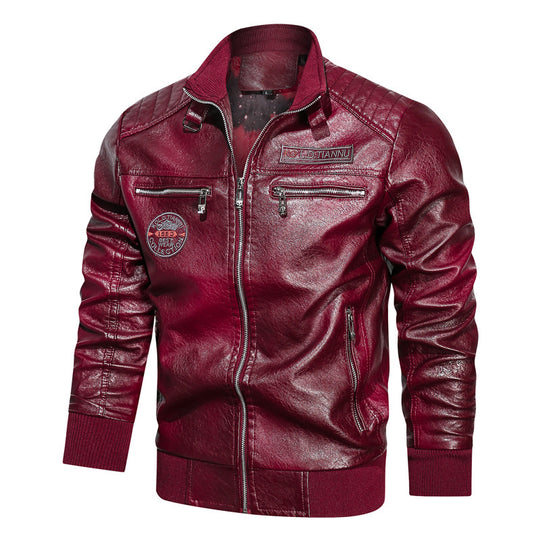Herren Kunstleder-Bomberjacke im Vintage-Pilotblouson-Stil mit gesteppter Schulterpartie und Reißverschlusstaschen EB
