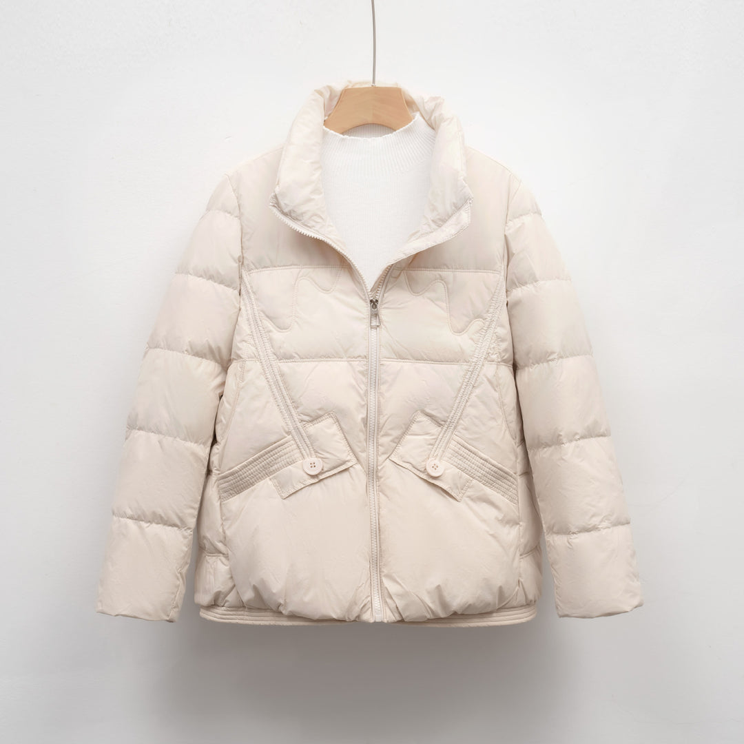 Damen gesteppte Winterjacke mit praktischen Taschen und hohem Kragen EB